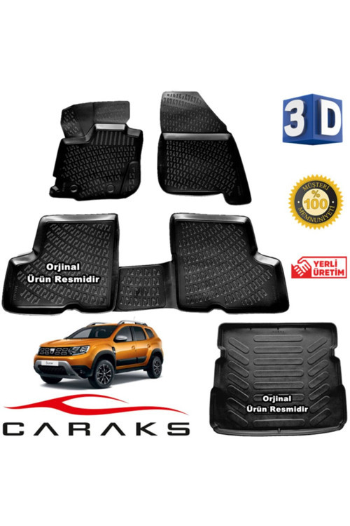 Dacia Duster 4X4 3D Paspas + 3D Bagaj Havuzu 2018 Sonrası Siyah - Set