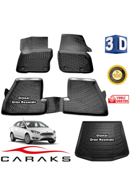 Ford Focus 4 Sedan 3D Paspas + 3D Bagaj Havuzu 2015 - 2018 Arası Siyah - Set