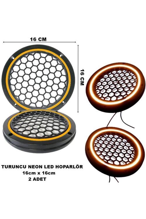 16X16 Cm Neon Led Işıklı Midrange Hoparlör Kapağı Yuvarlak Çiftli (2 Adet) Turuncu Renk