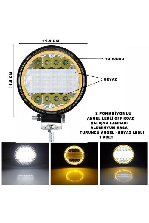 Off Road Oval Çalışma Lambası Turuncu Angel-Beyaz Ledli 3 Fonksiyon 11,5 X 11,5 Cm 1 Adet