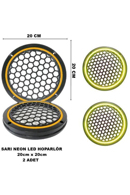 20X20 Cm Neon Led Işıklı Midrange Hoparlör Kapağı Yuvarlak Çiftli (2 Adet) Sarı Renk