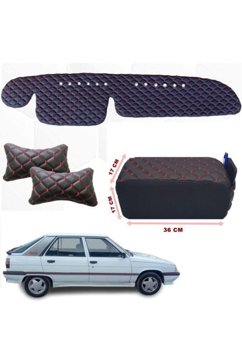 Renault 11 Rainbow Kolçak + Boyunluk + Göğüs Halısı Siyah-Kırmızı