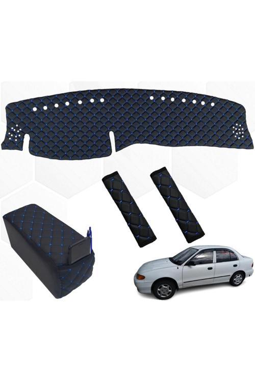 Hyundai Accent Göğüs Halı + Kolçak + Kemer Konfor 1995-2000 Arası Mavi