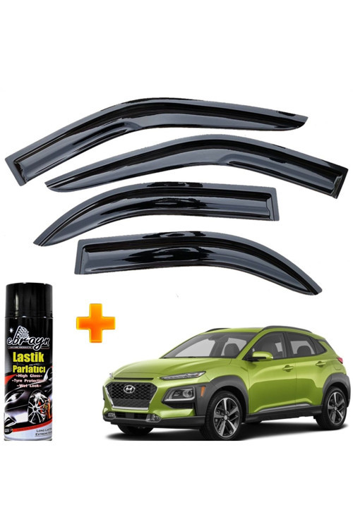 Hyundai Kona Mügen Cam Rüzgarlığı 2017 Sonrası 4 Lü Takım +500Ml Lastik Parlatıcı