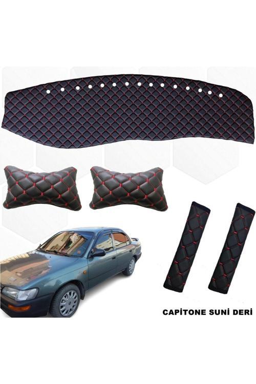 Corolla Efsane Kasa Göğüs Halısı + Boyunluk + Kemer Konfor 1993-1998 Siyah-Kırmızı