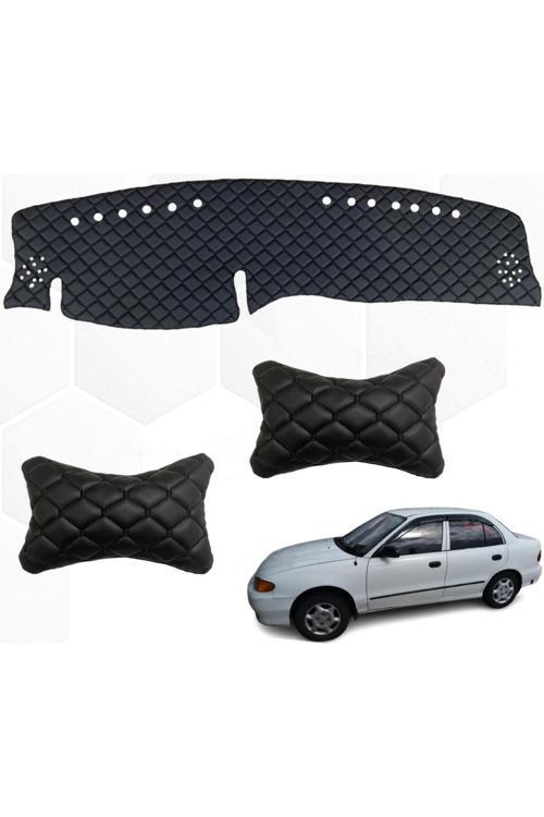 Hyundai Accent Göğüs Halısı + Boyunluk 1995-2000 Uyumlu Siyah Suni Deri