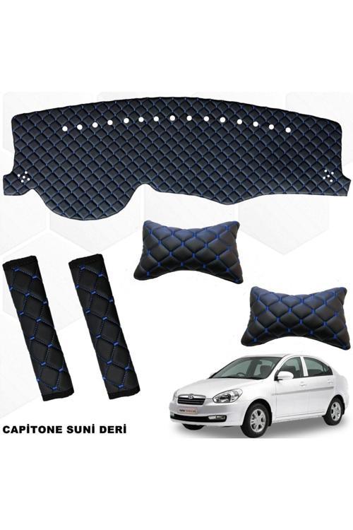 Accent Era Göğüs Halısı + Boyunluk + Kemer Konforu Siyah-Mavi Uyumlu