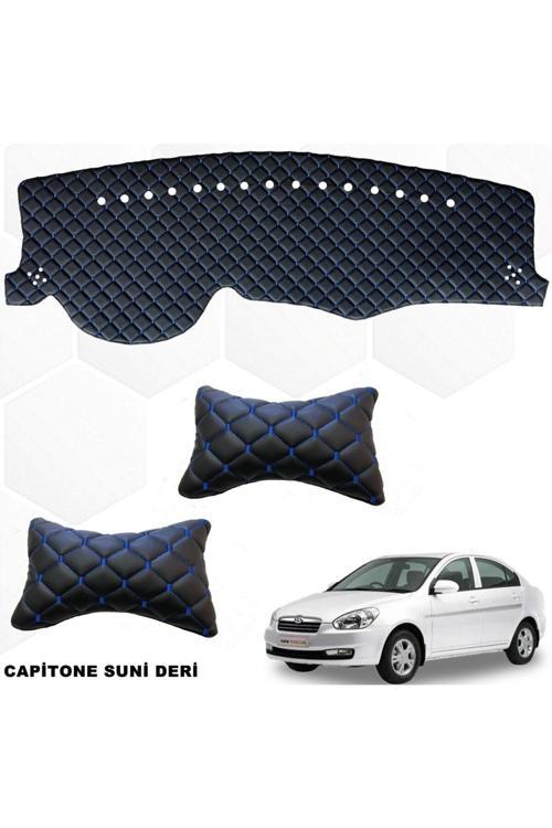 Hyundai Accent Era Uyumlu Göğüs Halısı +Boyunluk 1.Kalite Siyah-Mavi