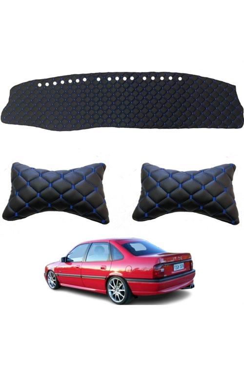 Opel Vectra A Göğüs Halısı+Boyunluk Capitone Siyah-Mavi Dikişli Suni Deri Bire Bir Kalıp -