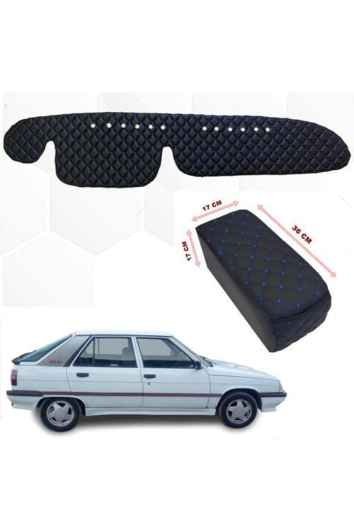 Renault 11 Flash Kolçak + Göğüs Halısı Siyah-Mavi Suni Deri