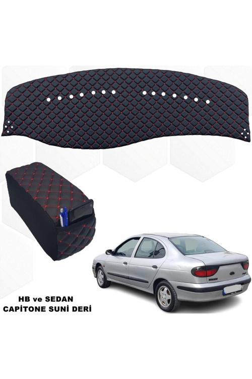 Megane 1 Uyumlu Göğüs Halısı + Kolçak Hb-Sedan 1.Kalite Siyah-Kırmızı