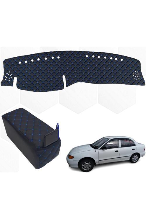 Hyundai Accent Göğüs Halısı + Kolçak 1995-2000 Mavi Suni Deri Uyumlu