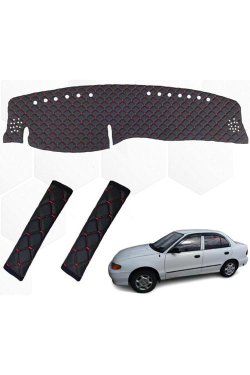 Accent Uyumlu Göğüs Halı+Emniyet Kemer Konforu 1995-2000 Kırmızı Capiton