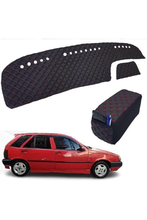 Fiat Tipo Kolçak + Göğüs Halısı Siyah-Kırmızı Suni Deri