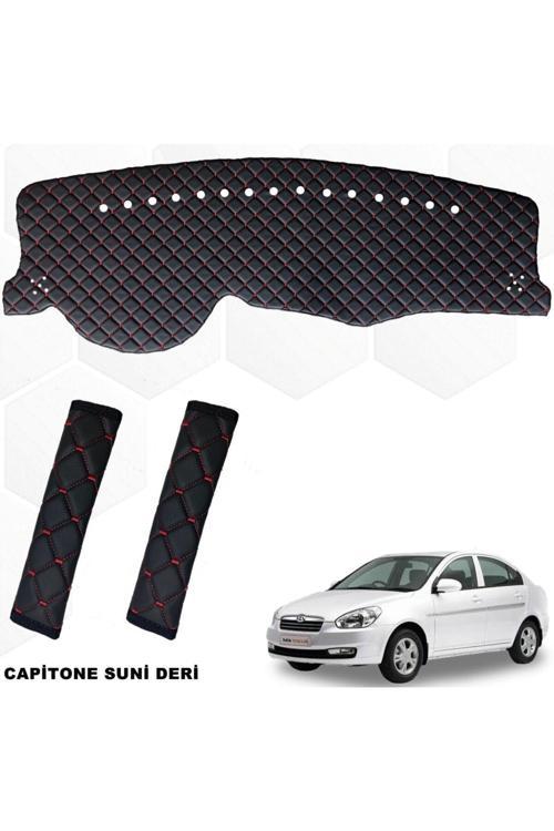 Accent Era Uyumlu Göğüs Halısı + Kemer Konforu 1.Kalite Siyah-Kırmızı