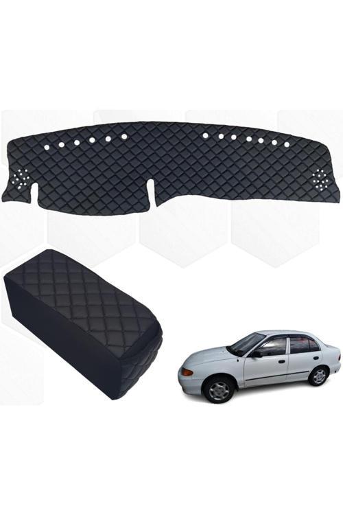 Hyundai Accent Uyumlu Göğüs Halısı + Kolçak 1995-2000 Siyah Suni Deri