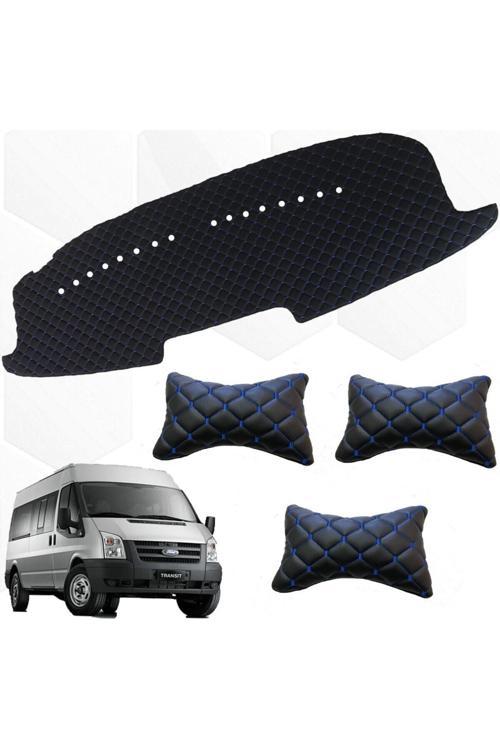 Transit Göğüs Halısı+3 Adet Boyunluk 2007-2013 Arası Capiton Suni Deri 1. Kalite Siyah-Mavi Dikişli