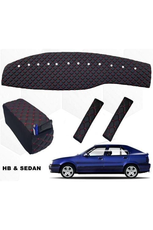 Renault 19 Europa Uyumlu Göğüs Halı+Kolçak+Emniyet Kemer Konforu Kırmızı