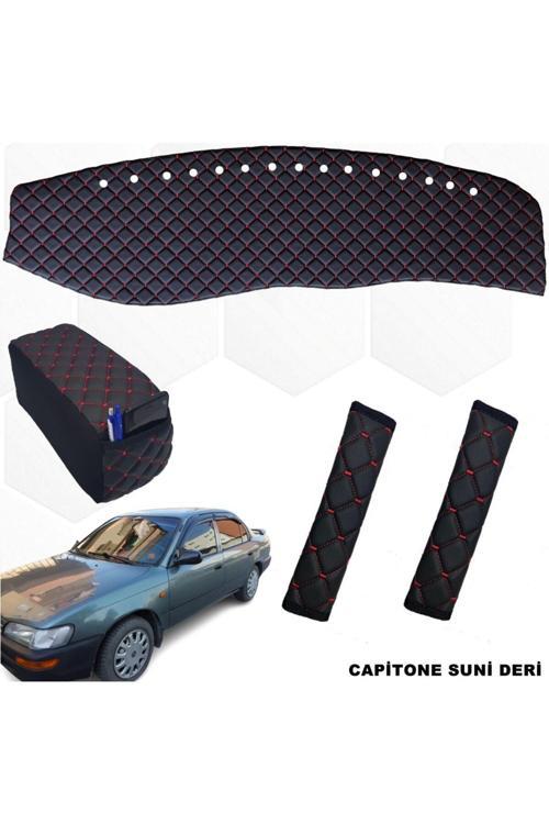 Corolla Efsane Kasa Göğüs Halısı+Kolçak+Kemer Konfor 1993-1998 Siyah-Kırmızı