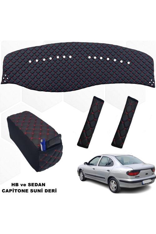 Megane 1 Göğüs Halısı+Kolçak+Kemer Konfor Hb-Sedan Siyah-Kırmızı