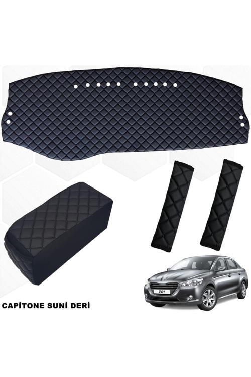 Peugeot 301 Göğüs Halısı + Kolçak + Kemer Konforu Siyah