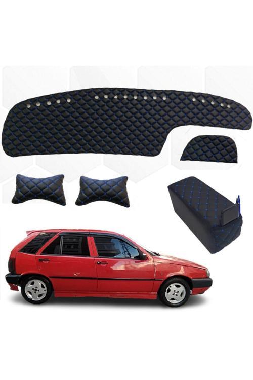 Fiat Tipo Uyumlu Kolçak + Boyunluk + Göğüs Halısı Siyah-Mavi