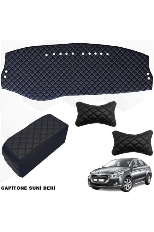 Peugeot Uyumlu  301 Ön Göğüs Halısı + Kolçak + Boyunluk Siyah