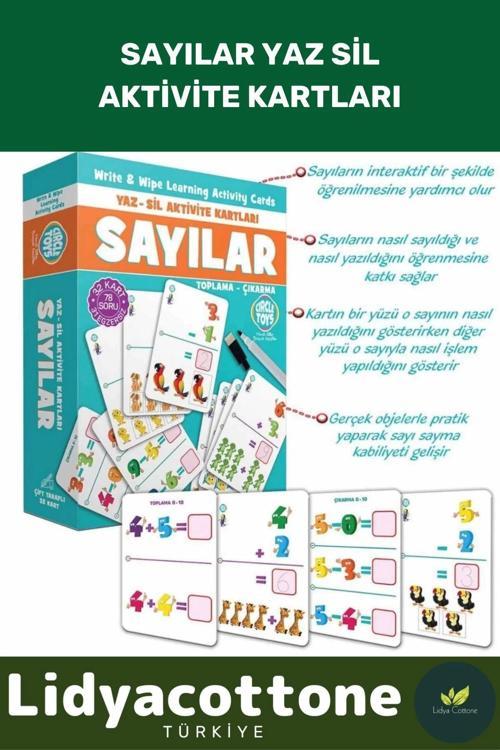 Zeka Geliştirici Eğitici El Göz Koordinasyon Matematik Sayılar Yaz Sil Aktivite Kartları Puzzle