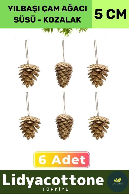 Noel Yeni Yıl Kış Yılbaşı Çam Ağacı Süsü Kozalak Seti Kutlama Parti Süs Dekoratif 6'lı