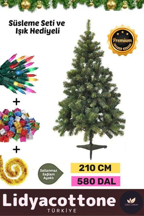 Noel Paketi Kutu Süsleme Seti Yılbaşı Çam Ağacı Renkli Işığı Yeni Yıl Kutlama Parti 210 Cm 580 Dal
