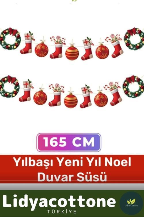 Noel Yılbaşı Tek Taraflı Baskı Yeni Yıl Kutlama Parti Dekoratif Kağıt Banner Çelenk Duvar Süsü 165cm