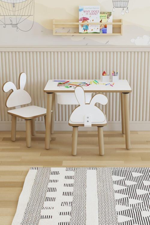 Montessori Çocuk Masası-Oyun Masası-Aktivite Masası-Etkinlik Masası Takımı 2 Tavşan Sandalye