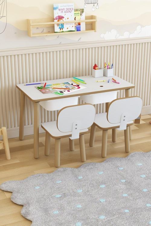 Montessori Çocuk Masası-Oyun Masası-Aktivite Masası-Çalışma Masası-Etkinlik Masası 2 Sandalye