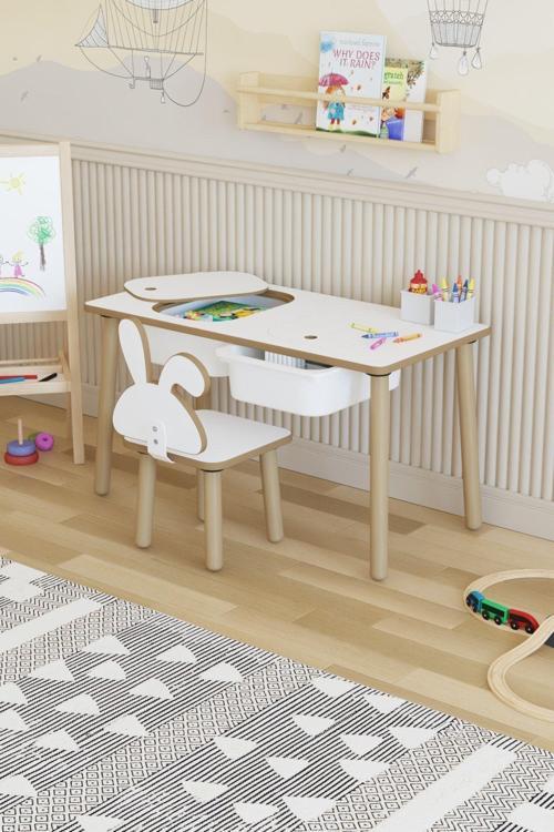 Montessori Çocuk Masası-Oyun Masası-Aktivite Masası-Etkinlik Masası Takımı 1 Tavşan Sandalye