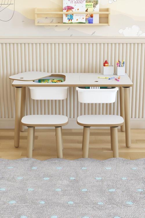 Montessori Çocuk Masası-Oyun Masası-Aktivite Masası-Çalışma Masası-Etkinlik Masası 2 Tabure