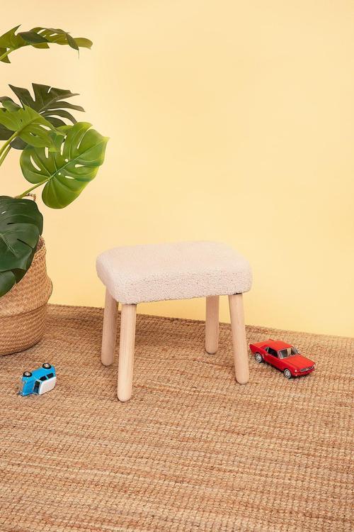 Çocuk Taburesi-Çocuk Oturağı-Ahşap Tabure-Montessori Puf-Yumuşak Puf Cappuccino