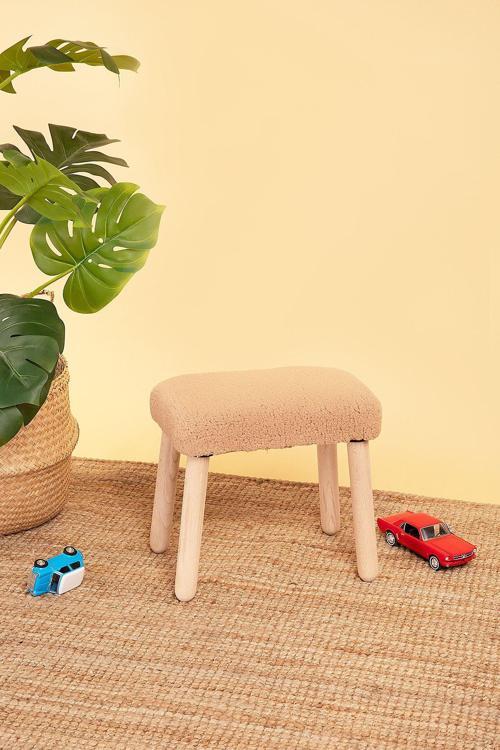 Çocuk Taburesi-Çocuk Oturağı-Ahşap Tabure-Montessori Puf-Yumuşak Puf Kahve