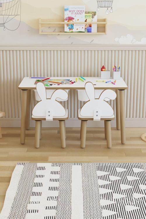 Montessori Çocuk Masası-Oyun Masası-Aktivite Masası-Etkinlik Masası Takımı 2 Tavşan Sandalye