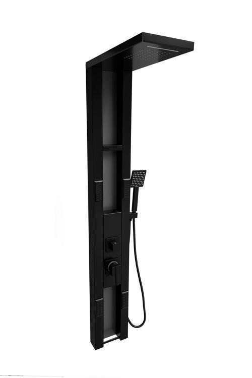Stilo Siyah Premium Şelaleli Raflı Masajlı Duş Paneli - Dikey Jakuzi - Robot Duş - El Duşu - Lüx Duş