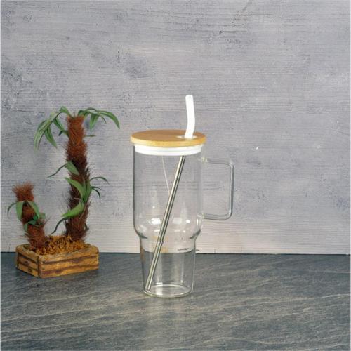 Maxi Bambu Kapaklı Cam Kupa 1000 ml