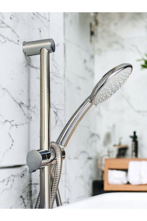 Ayarlanabilir, Sürgülü, Direkli, Hortumlu Duş Fıskiyesi, Başlığı Seti Banyo Küvet Duşakabin Spiralli