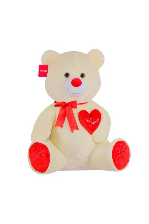 Seni Seviyorum Kalpli Peluş Hediye Ayı Oyuncak 47 Cm Ekru
