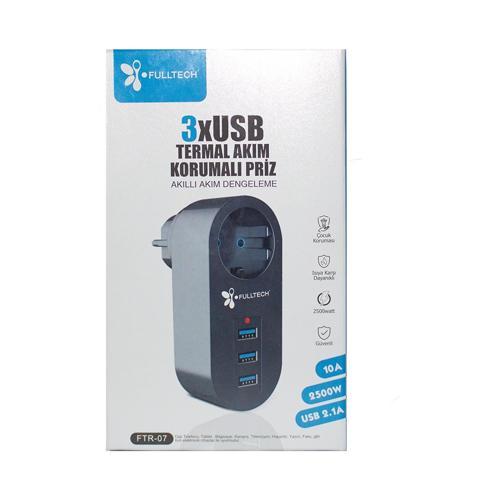 Akım Korumalı Tekli Priz - Akıllı Akım Dengeleme - 3xusb - Isıya Karşı Dayanıklı-Findit