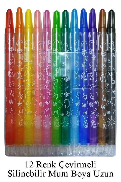 Çevirmeli 12 li Mum Boya Uzun 1 Paket Mikro 12 Renk Çevirmeli Mum Boya Pastel Silinebilir Mum Boya Tam Boy
