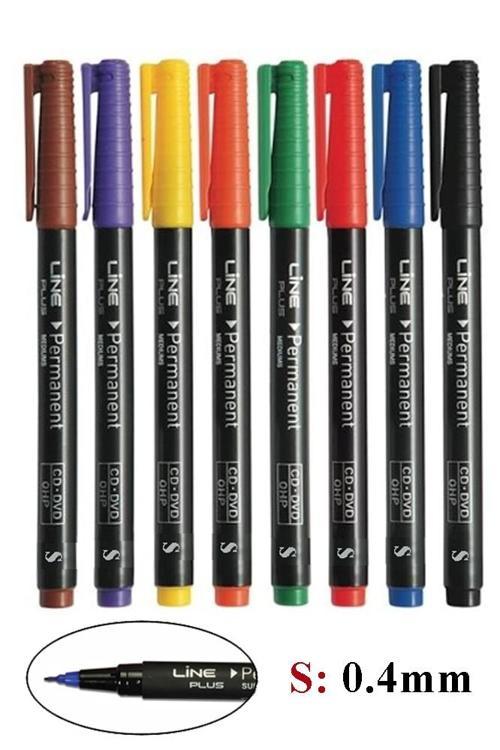 Asetat Kalemi 8 Renk 0.4 Mm 1 Paket Lineplus İnce Uçlu Cd Kalemi S Keçe Uçlu Kalem Silinmez Renkli Permanent Kalem