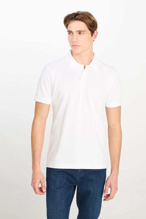 %100 Pamuk Regular Fit Normal Kesim Kırık Beyaz Polo Yaka Tişört