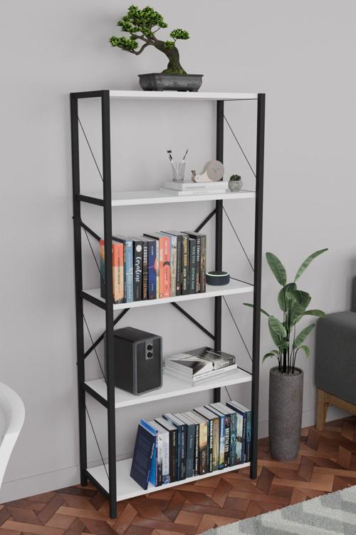 Fd Metal Kitaplık 5 Raflı Çok Amaçlı Dosya Kitap Rafı Ofis Salon Raf 150 Cm Beyaz