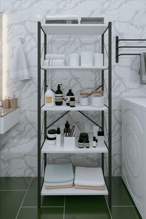Dizaynmotion 5 Raflı Dekoratif Banyo Dolabı Banyo Düzenleyici 150x60 Beyaz