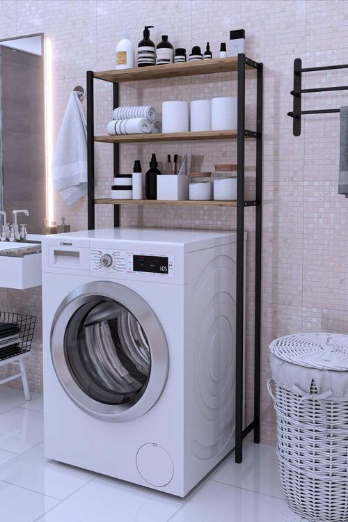 Dizaynmotion Çamaşır Makinesi Üstü Düzenleyici Raf- Banyo Dolabı Rafı - Makina Üstü Dolap Ceviz 60X150X30 