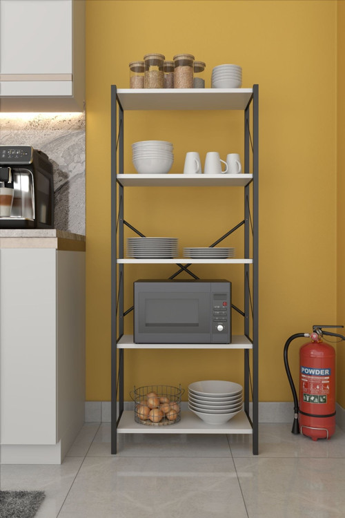 5 Raflı Kapaksız Düzenleyici Mutfak Rafı 150x60x30 Beyaz